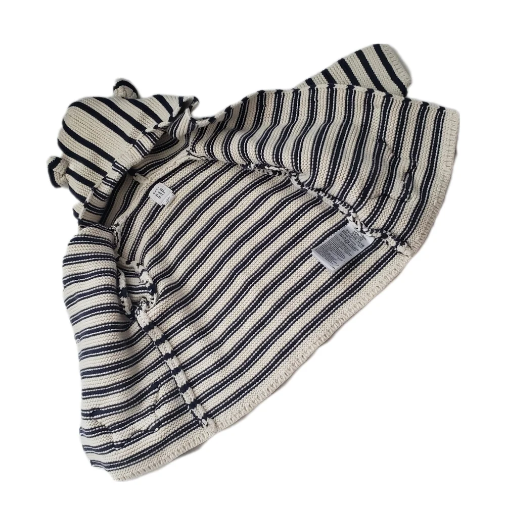 Baby Gap 3-6m Striped Hooded Bear Ears Garter Cardigan Sweater with Star Pockets